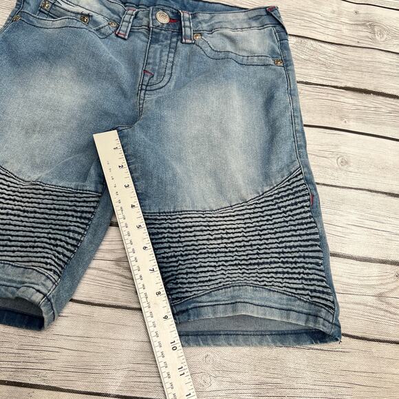 True Religion Geno Relaxed Slim Moto Mens Blue Denim Shorts Size 16 - Picture 4 of 11